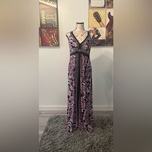 International concept Elegant Pink and Black Paisley Maxi Dress size L
